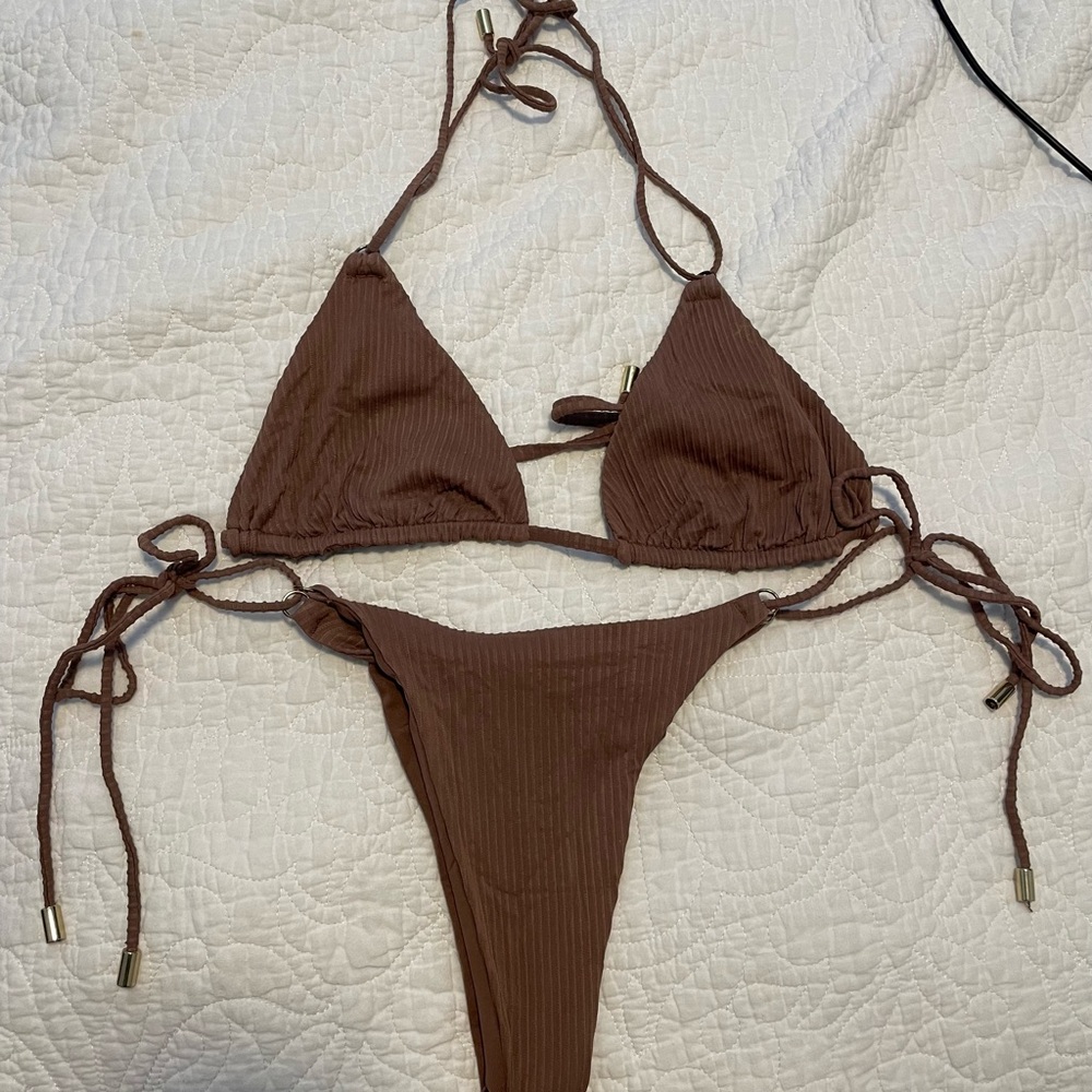Monday Swimwear SET Palma Bikini Triangle String Swimsuit Brown
